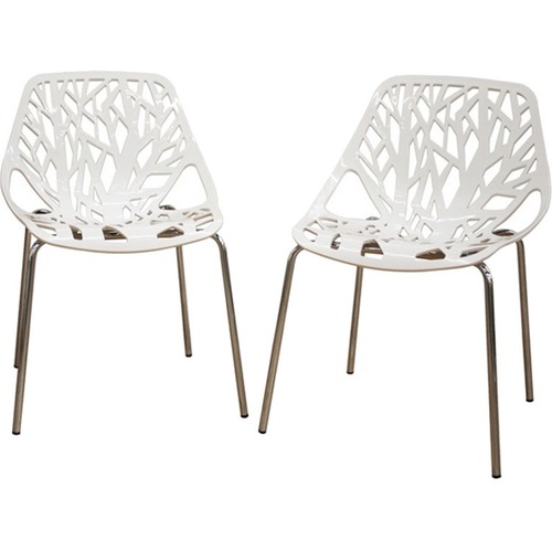 Baxton Studio Birch Sapling White Plastic Accent / Dining Chair (Set of 2) - White Plastic Seat - White Plastic Back - Four-legged Base - 2 / Set
