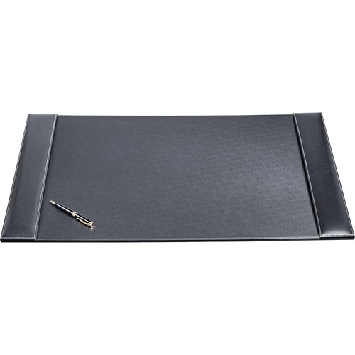 Dacasso Rustic Leather Side-Rail Desk Pad - Rectangular - 34" Width - Top Grain Leather, Velveteen - Rustic Black