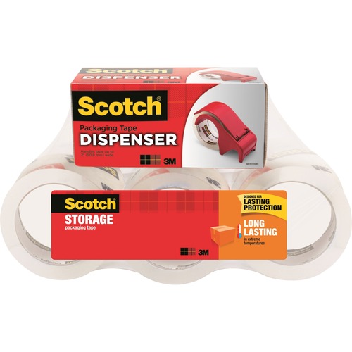 Scotch Long-Lasting Storage/Packaging Tap - 54.60 yd Length x 1.88" Width - 2.4 mil Thickness - 3" Core - Acrylic - Dispenser Included - Long Lasting - For Mailing, Packing, Moving - 6 / Pack - Clear