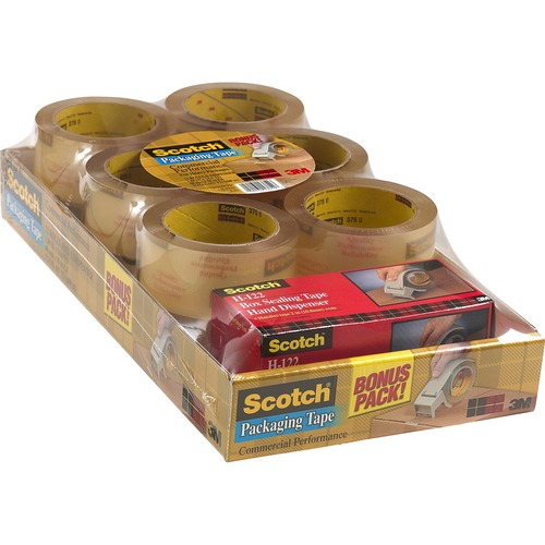Scotch Premium Packaging Tape with Dispenser - 54.60 yd Length x 1.88" Width x 3.1 mil Thickness - 3" Core - Clear - Synthetic Rubber Resin - Dispenser Included - For Sealing, Splicing, Packing - 12 / Pack