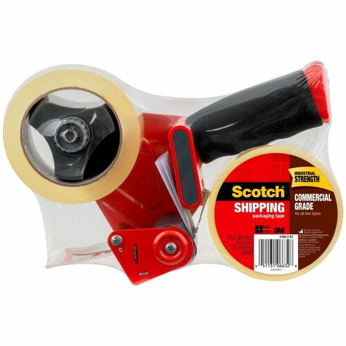 Scotch Commercial-Grade Shipping/Packaging Tape - 54.60 yd Length x 1.88" Width - 3.1 mil Thickness - 3" Core - Synthetic Rubber Resin Backing - Pistol Grip Dispenser - For Multipurpose, Packing, Shipping - 2 / Pack - Clear