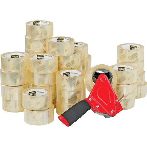 Scotch Commercial-Grade Shipping/Packaging Tape - 54.60 yd Length x 1.88" Width x 3.1 mil Thickness - 3" Core - Clear - Synthetic Rubber Resin - Rubber Resin Backing - Dispenser Included - Pistol Grip Dispenser - For Sealing, Splicing, Packing - 36 / Cart