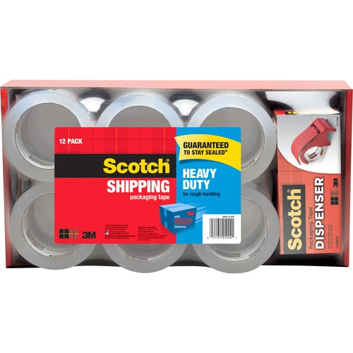 Scotch Heavy-Duty Shipping/Packaging Tape - 54.60 yd Length x 1.88" Width - 3.1 mil Thickness - 3" Core - Synthetic Rubber Resin Backing - Dispenser Included - Handheld Dispenser - 12 / Pack - Clear