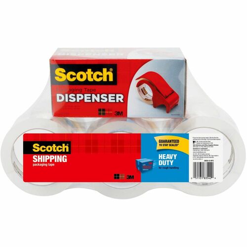 Scotch Heavy-Duty Shipping/Packaging Tape - 54.60 yd Length x 1.88" Width - 3.1 mil Thickness - 3" Core - Synthetic Rubber Resin - Rubber Resin Backing - Dispenser Included - Breakage Resistance - For Mailing, Moving, Shipping, Packing - 6 / Pack - Clear