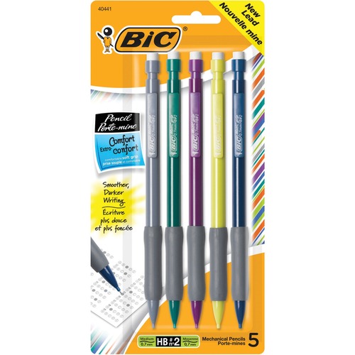 BIC Matic Grip Mechanical Pencil - #2 Lead - 0.7 mm Lead Diameter - Black Lead - Assorted Barrel - 5 / Pack