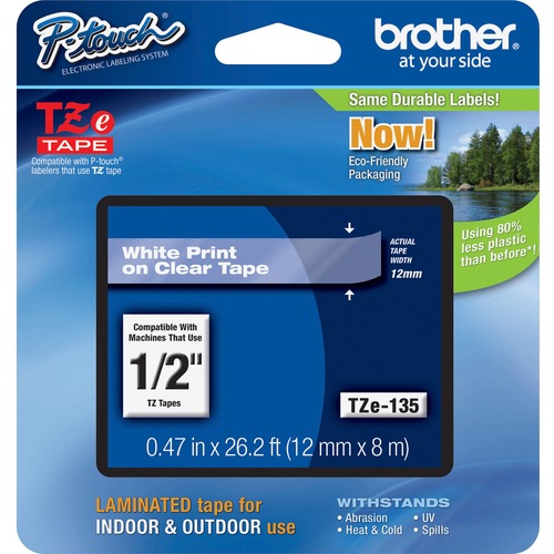 Brother P-touch TZe Laminated Tape Cartridges - 1/2" - White, Clear - 1 Each
