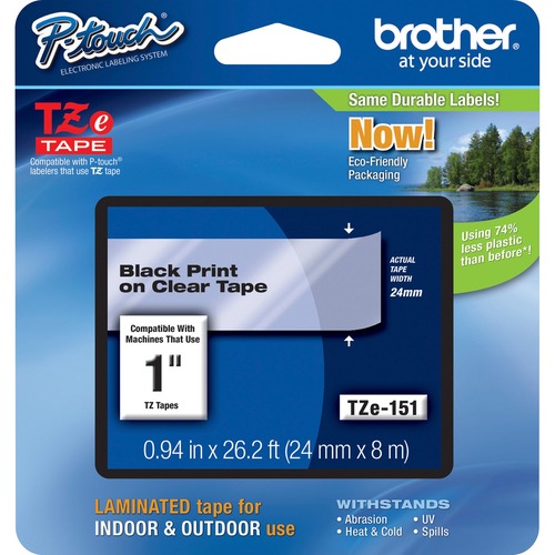 Brother P-touch TZe 1" Laminated Tape Cartridge - 1" x 26 1/5 ft Length - Rectangle - Thermal Transfer - Clear - 1 Each - Label Tapes - BRTTZE151