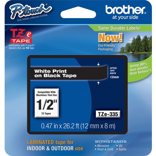 Brother P-touch TZe Laminated Tape Cartridges - 15/32" - Rectangle - Black - 1 Each - Label Tapes - BRTTZE335