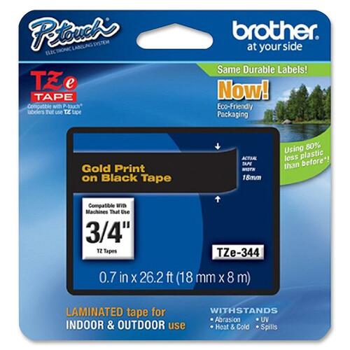 Brother P-Touch TZe Flat Surface Laminated Tape - 3/4" - Gold - 1 Each - Label Printer Labels - BRTTZE344
