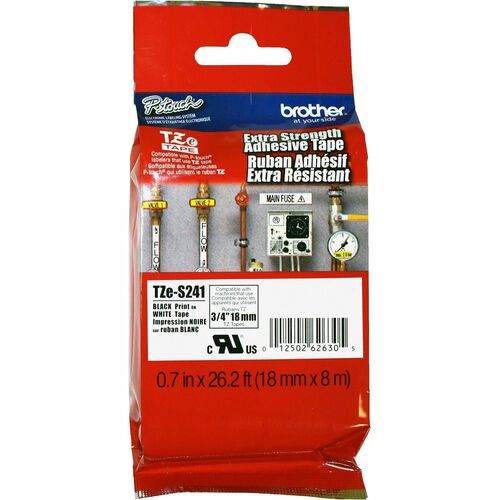 Brother Extra Strength Adhesive 3/4" Lamntd Tapes - 45/64" Width - Thermal Transfer - White, Black - Polyethylene - 1 Each