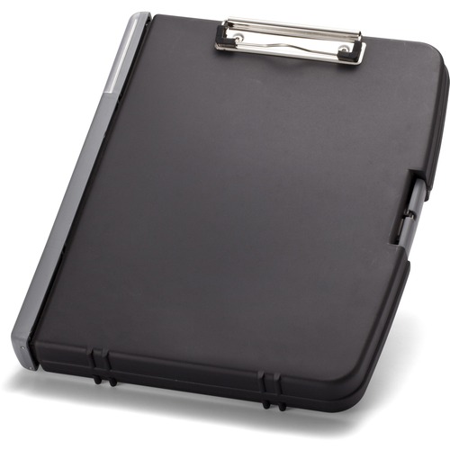 Officemate Triple File Clipboard Storage Box, Recycled - 8 1/2" x 11" - Spring Clip - Black - 1 Each