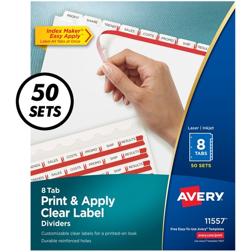 Avery® Index Maker Index Divider - 400 x Divider(s) - Print-on Tab(s) - 8 - 8 Tab(s)/Set - 8.5" Divider Width x 11" Divider Length - 3 Hole Punched - White Paper Divider - White Paper Tab(s) - 50 / Box