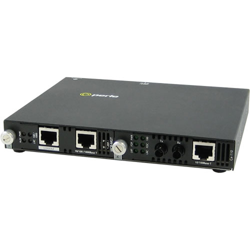 Perle SMI-110-M2ST2 Media Converter - 2 x Network (RJ-45) - 1 x ST Ports - Management Port - 100Base-FX, 100Base-TX - 2 km - External, Rail-mountable, Rack-mountable, Wall Mountable