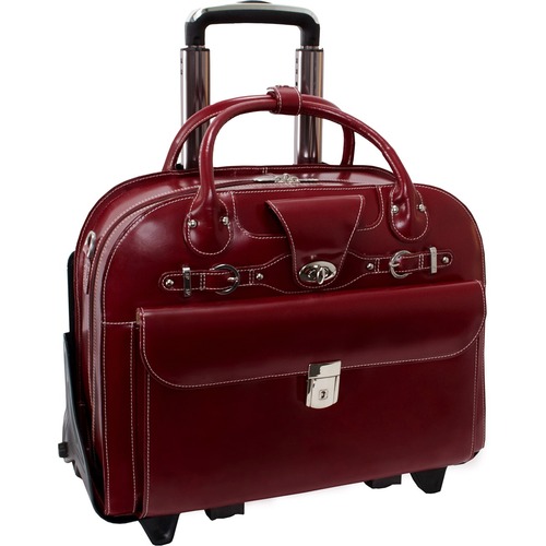 McKleinUSA 15.4" Leather Fly-Through™ Checkpoint-Friendly Patented Detachable -Wheeled Ladies' Laptop Briefcase - Briefcase - Shoulder Strap , Hand Strap , Handle - 15.4" Screen Support - Leather - Red