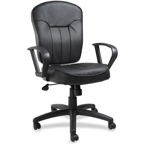 Boss B1562 Loop Arm Task Chair - Black Seat Color - Leather Seat Material - Black Frame Color - 5-star Base Each