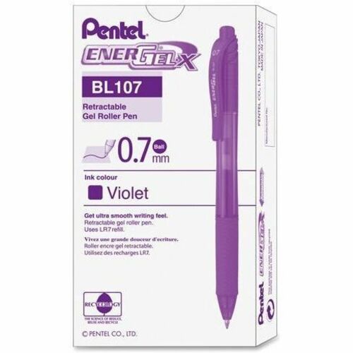 Pentel EnerGel-X Retractable Gel Pens - Medium Pen Point - 0.7 mm Pen Point Size - Refillable - Retractable - Violet Gel-based Ink - Violet Barrel - Metal Tip - Gel Ink Pens - PENBL107V