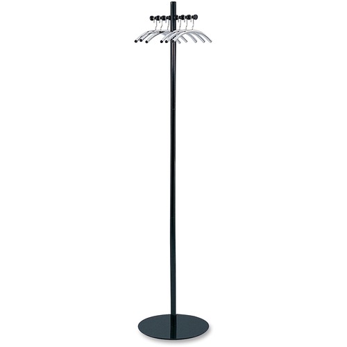 Safco Nail Head Metal Coat Tree - 6 Hangers - 27.22 kg Capacity - for Garment - Steel - Black, Silver - 1 Each