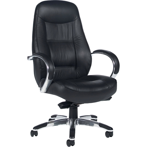 Global Doran Knee Tilter High Back Executive Chair - Black Leather Seat - 5-star Base