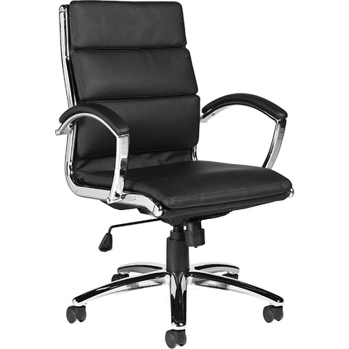 Offices To Go Retro High Back Tilter Executive Chair - Black Leather Seat - Chrome Frame - 5-star Base - 1 Each