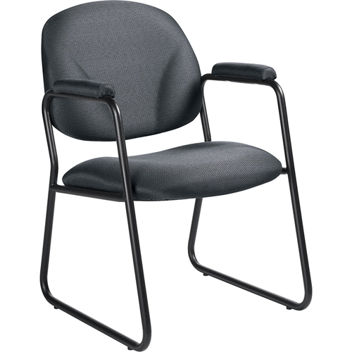 Global Solo Guest Chair with Arms - Asphalt Polypropylene Seat - Sled Base
