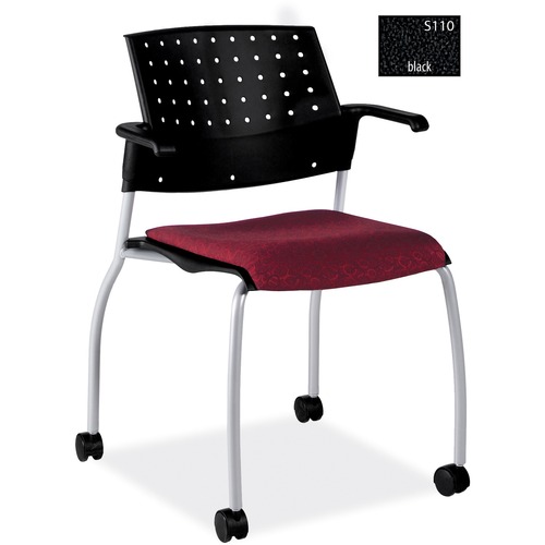 Global Sonic Stacking Arm Chair with Casters - Black Fabric Seat - Black Back - Four-legged Base