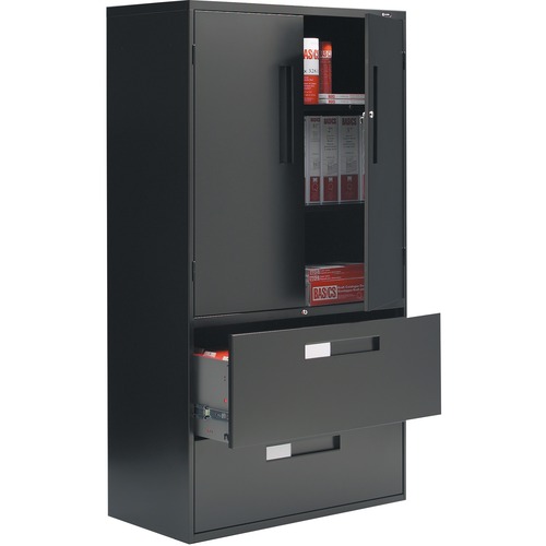 Global 9300 Storage Cabinet - 2-Drawer - 36" x 18" x 65.3" - 2 x Drawer(s) - Black - Metal - Storage Cabinets - GLB93365MSLBLK