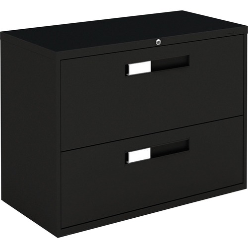 Global 9300 Fixed Lateral File Cabinet - 2-Drawer - 36" x 18" x 27.1" - 2 x Drawer(s) - Letter, Legal, A4 - Lockable - Black - Metal - Lateral Files - GLB93362F1HBLK
