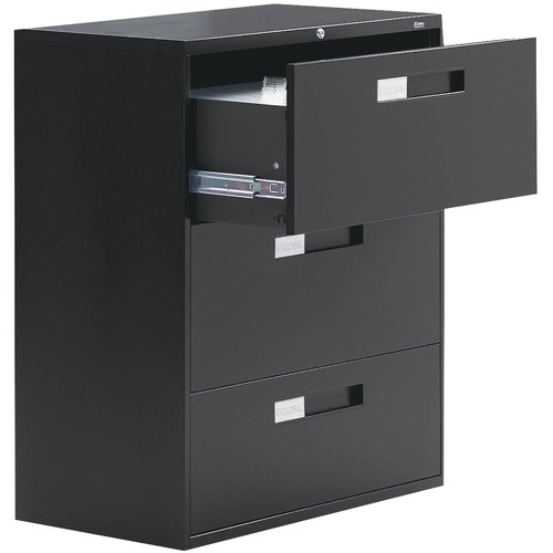 Global 9300 Fixed Lateral File Cabinet - 3-Drawer - 36" x 18" x 40.5" - 3 x Drawer(s) - Letter, Legal, A4 - Lockable - Black - Metal