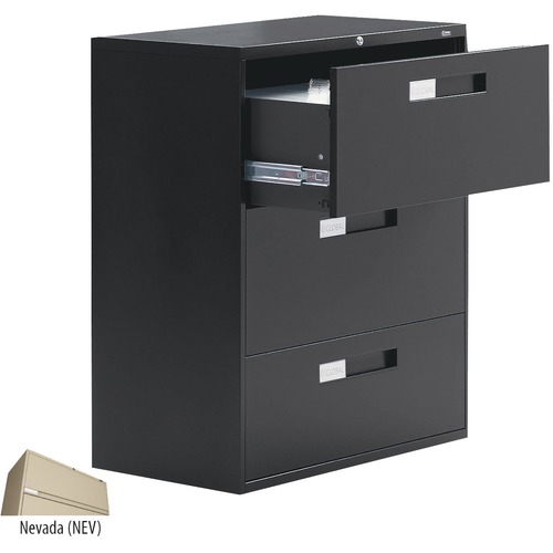 Global 9300 Fixed Lateral File Cabinet - 3-Drawer - 36" x 18" x 40.5" - 3 x Drawer(s) - Letter, Legal, A4 - Lockable - Nevada - Metal