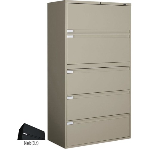 Global 9300 Plus Fixed Lateral File Cabinet - 5-Drawer - 36" x 18" x 65.3" - 5 x Drawer(s) - Lockable - Black - Metal