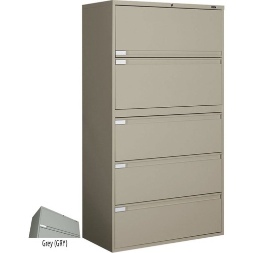 Global 9300 Plus Fixed Lateral File Cabinet - 5-Drawer - 36" x 18" x 65.3" - 5 x Drawer(s) - Lockable - Gray - Metal
