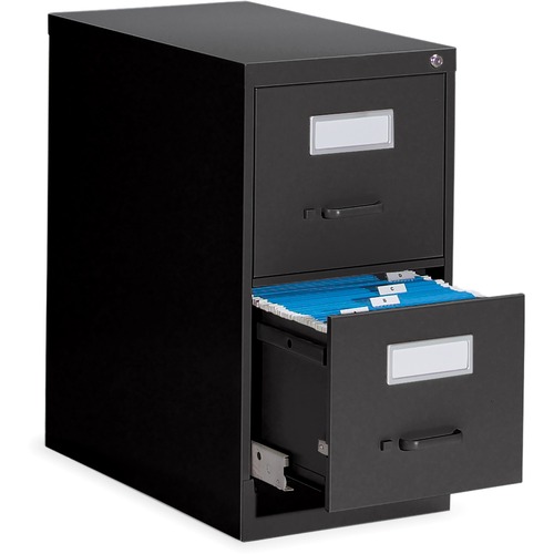 Global 2600 Vertical File Cabinet - 2-Drawer - 15" x 26.6" x 29" - 2 x Drawer(s) for File - Letter - Vertical - Ball-bearing Suspension, Lockable, Label Holder, Pull Handle - Black - Metal - Metal Vertical Files - GLB26201BLK