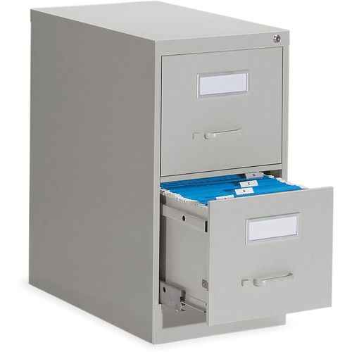 Global 2600 Vertical File Cabinet - 2-Drawer - 15" x 26.6" x 29" - 2 x Drawer(s) for File - Letter - Vertical - Ball-bearing Suspension, Lockable, Label Holder, Pull Handle - Gray - Metal - Metal Vertical Files - GLB26201GRY