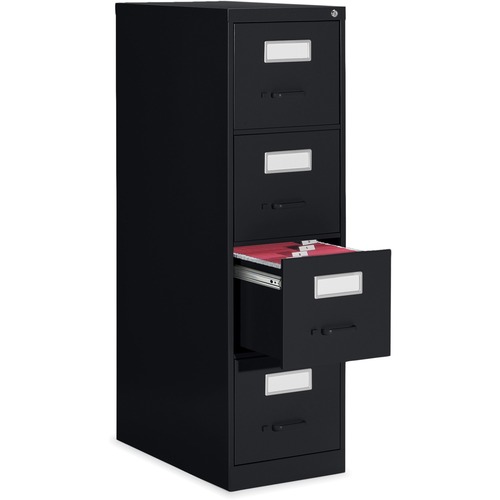 Global 2600 Vertical File Cabinet - 4-Drawer - 15" x 26.6" x 52" - 4 x Drawer(s) for File - Letter - Vertical - Ball-bearing Suspension, Lockable, Label Holder, Pull Handle - Black - Metal