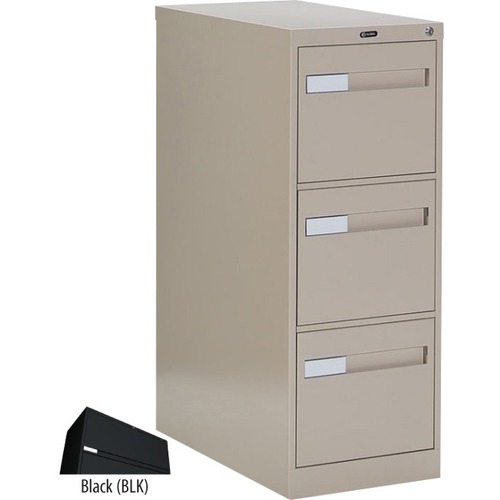 Global 2600 Plus Vertical File Cabinet - 3-Drawer - 15" x 26.6" x 40" - 3 x Drawer(s) for File - Letter - Vertical - Ball-bearing Suspension, Lockable, Recessed Handle - Black - Metal - Metal Vertical Files - GLB26302BLK