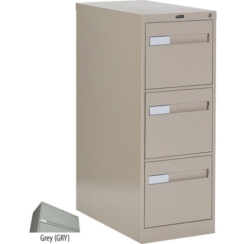 Global 2600 Plus Vertical File Cabinet - 3-Drawer - 15" x 26.6" x 40" - 3 x Drawer(s) for File - Letter - Vertical - Ball-bearing Suspension, Lockable, Recessed Handle - Gray - Metal - Metal Vertical Files - GLB26302GRY