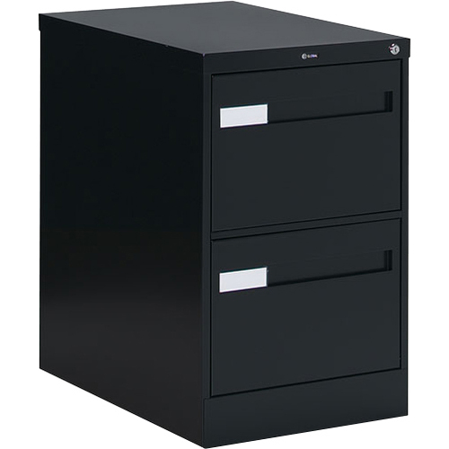 Global 2600 Plus Vertical File Cabinet - 2-Drawer - 18" x 26.6" x 29" - 2 x Drawer(s) for File - Legal - Vertical - Ball-bearing Suspension, Lockable, Recessed Handle - Black - Metal - Metal Vertical Files - GLB26252BLK