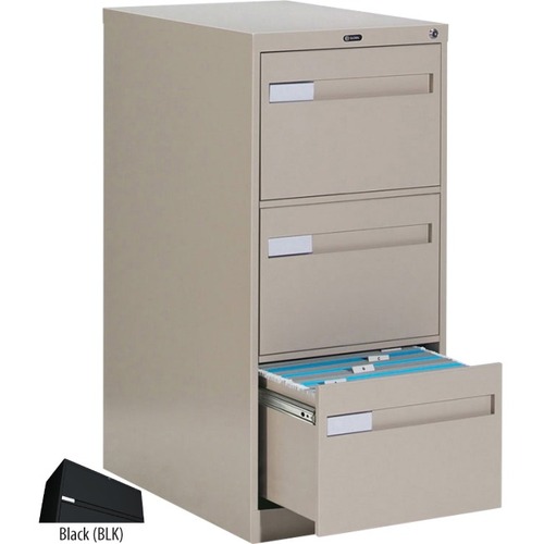 Global 2600 Plus Vertical File Cabinet - 3-Drawer - 18" x 26.6" x 40" - 3 x Drawer(s) for File - Legal - Vertical - Ball-bearing Suspension, Lockable, Recessed Handle - Black - Metal - Metal Vertical Files - GLB26352BLK