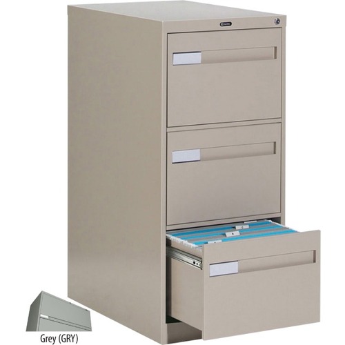 Global 2600 Plus Vertical File Cabinet - 3-Drawer - 18" x 26.6" x 40" - 3 x Drawer(s) for File - Legal - Vertical - Ball-bearing Suspension, Lockable, Recessed Handle - Gray - Metal - Metal Vertical Files - GLB26352GRY