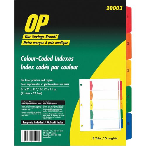 OP Brand Index Divider - 1 x Divider - Printed 1-5 - 5 Tab(s)/Set - 8.5" x 11" - 1 Set - Assorted Divider