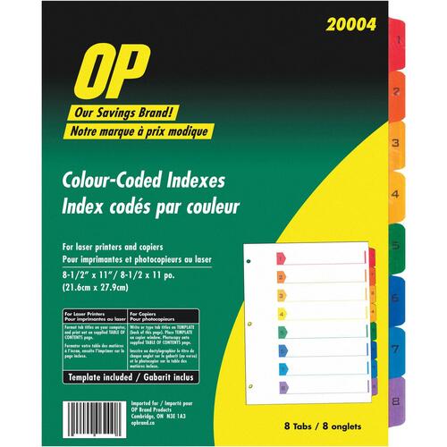 OP Brand Index Divider - 1 x Divider - Printed 1-8 - 8 Tab(s)/Set - 8.5" x 11" - 1 Set - Assorted Divider