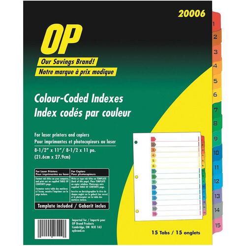 OP Brand Index Divider - 1 x Divider - Printed 1-15 - 15 Tab(s)/Set - 8.5" x 11" - 1 Set - Assorted Divider