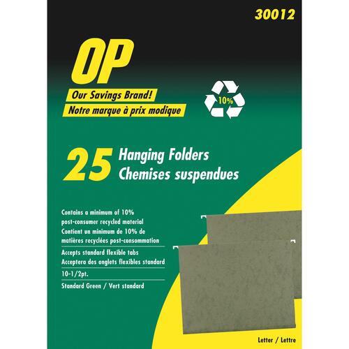 OP Brand Letter Hanging Folder - 8 1/2" x 11" - Green - 25 / Box - Green Hanging Folders - OPB30012