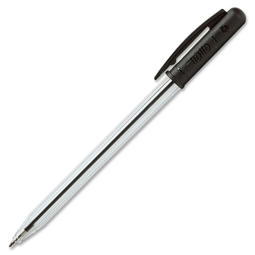Dixon Tratto Stick Ballpoint Pen - Medium Pen Point - Retractable - Black - Clear Barrel - 50 / Box