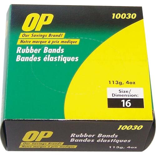 OP Brand Rubber Bands - Size: #16 - 2.50" (63.50 mm) Length x 60 mil (1.52 mm) Width - 1 Box - Natural - Rubber Bands - OPB10030