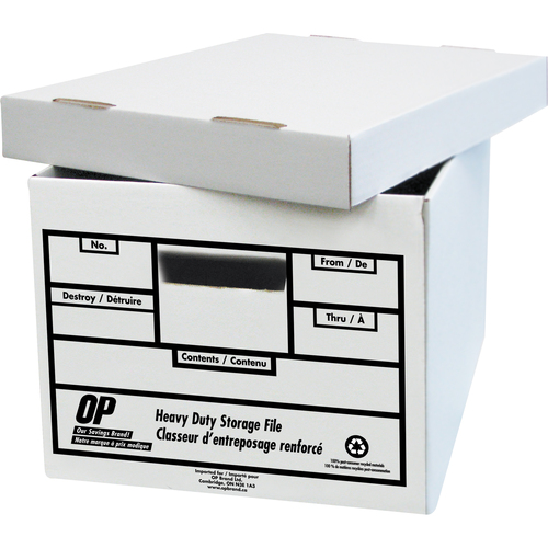 OP Brand Heavy Duty Storage Box - 850 lb - Stackable - Heavy Duty - External Dimensions: 10" Height x 12" Width x 15" - 100% Recycled - White - Storage Boxes & Containers - OPB30016