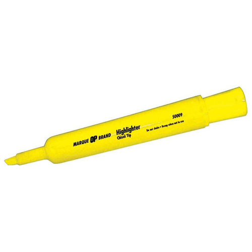 OP Brand Highlighter - Chisel Marker Point Style - Fluorescent Yellow Ink - Yellow Barrel - 12 / Box