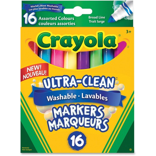 Crayola Ultra-Clean Washable Markers - Broad Line Tip - 16 Assorted Colours
