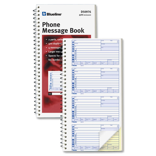 Blueline 400 Message Book - 100 Sheet(s) - 2 PartCarbonless Copy - 5 3/4" x 11 1/8" Sheet Size - White Sheet(s) - White Cover - 2 / Pack