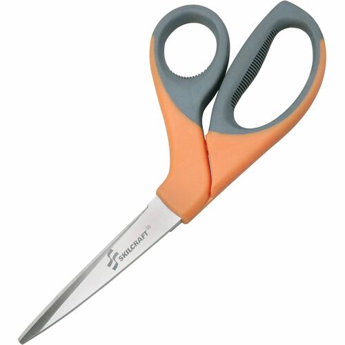 SKILCRAFT Bent Trimmers - 3.63" Cutting Length - 8.3" Overall Length - Bent-left/right - Stainless Steel - Orange, Black - 1 Each